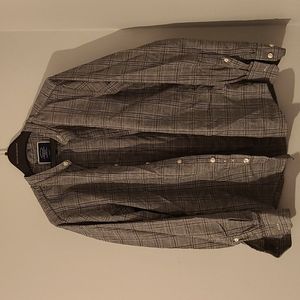 Charles Tyrwhitt collarless grey & black striped slim fit shirt - size small